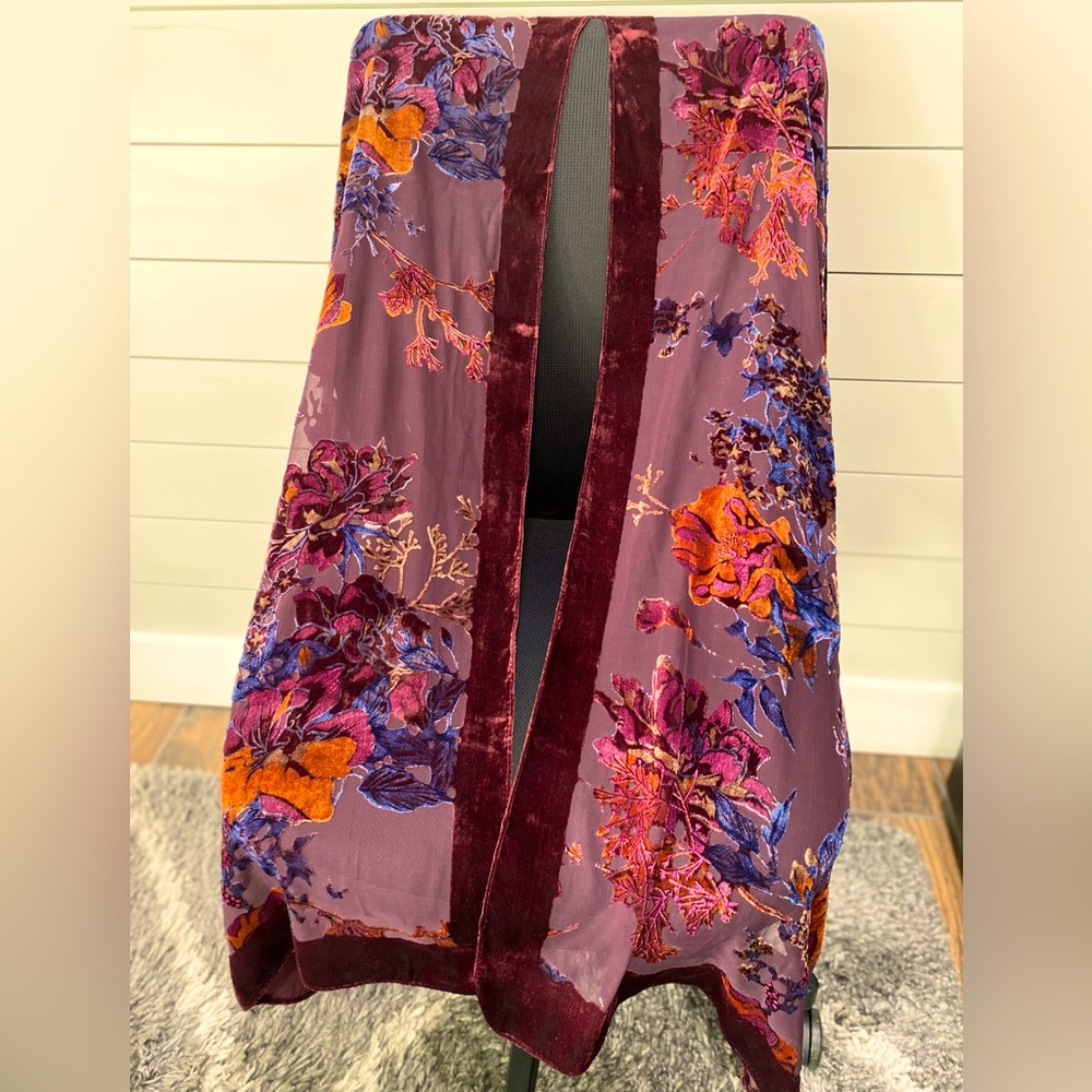 COPY - Anthropologie wine, velvet floral, shawl/wrap, one size fits all. Never …